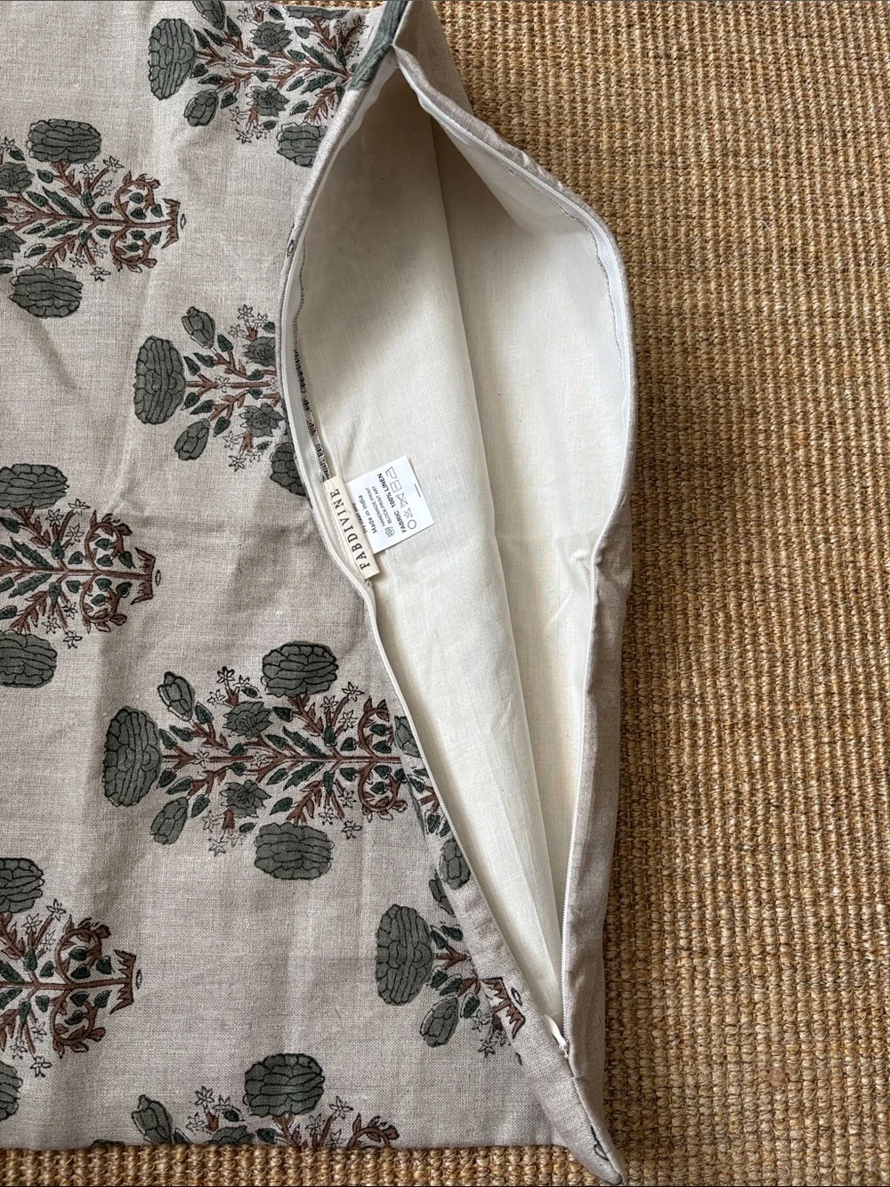 Printed Botanical Linen Pillow Sham - Green on Cream